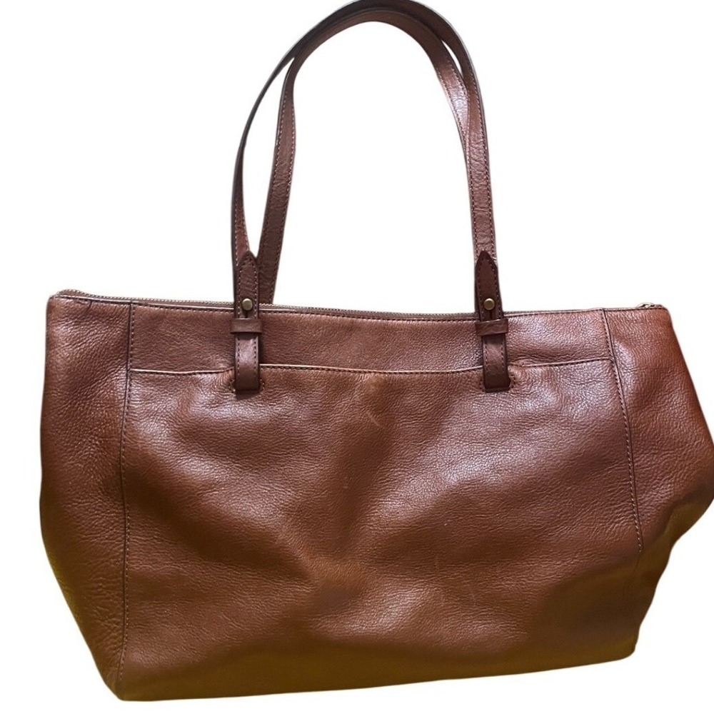 Fossil‎ Brown Leather Tote Bag Shopper Purse Handbag Zip Top Work